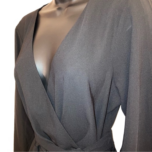 NEW Formal Black Bow Faux Wrap Long Sleeve Sexy Fit Flare Spring Cocktail Dress - Picture 8 of 17